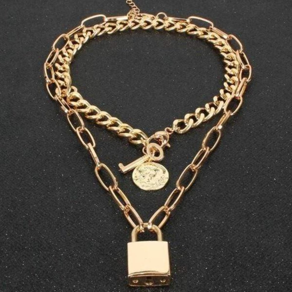 LAST ONE! Locking In Your Love 2pc Chain Necklace - Picture 2 of 2